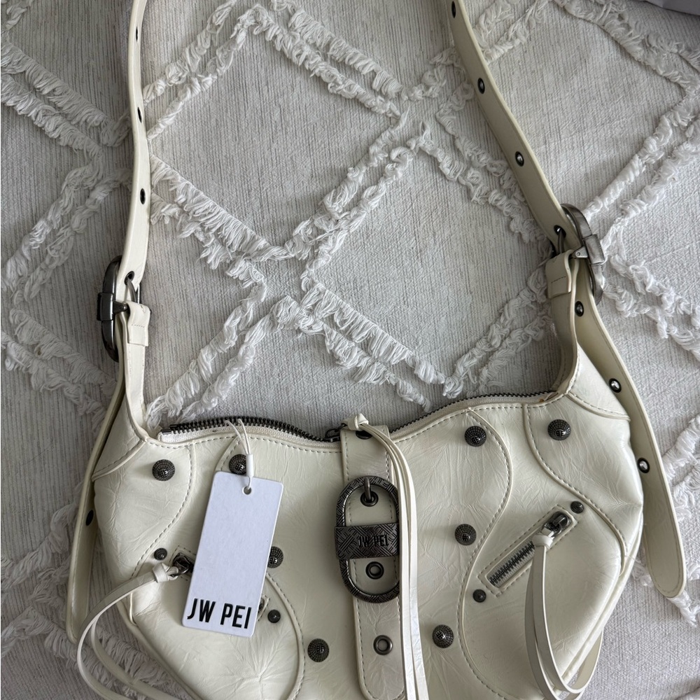 JW PEI Cream Slouchy Shoulder Bag with Metal Studs